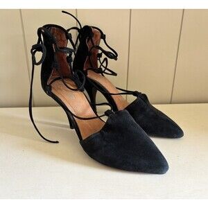 Free People Jeffrey Campbell Lace Up Solitaire Heels Black Suede 6.5 Pointed Toe